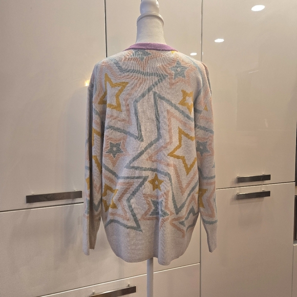 NWT Splendid Ziggy Star Oversized Crewneck Sweater White Blue Yellow Size Small - Picture 4 of 13